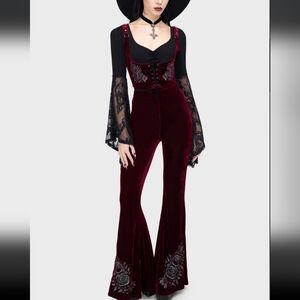 Killstar Burgundy Velvet Flare Pants